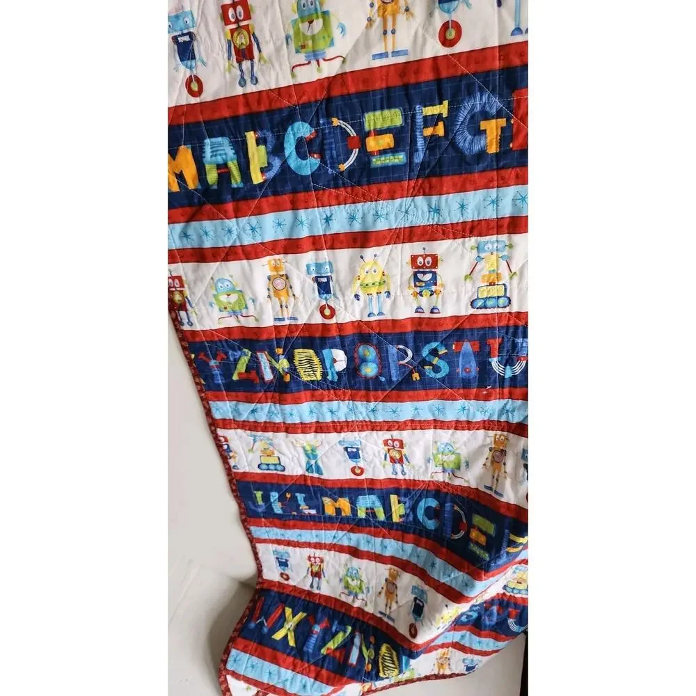Alpha-Bots Print by Danielle Leone Hand Sewn Baby Learning Crib Quilt Nursery